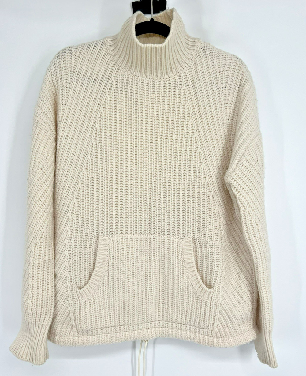 J Crew Overisized Small Fisherman Rib Knit Ivory Sweater Mock Neck Chunky